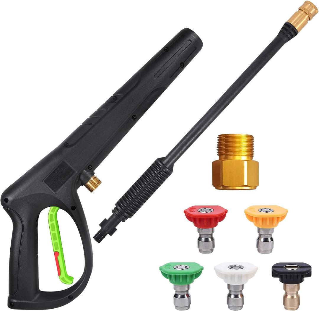 Pressure Washer Gun with Extension Wand & 5 Spray Nozzle Tips, M22-14mm & M22-15mm Fitting Replacement for Ryobi, Karcher, Powerstroke, Greenworks, and More Electric Power Washer