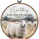 TLESKE Christian Scripture Worthy Is the Lamb Who Was Slain Round Wall Art Decor 10x10, Bible Verse Revelation 5:12 Framed Canvas Wall Art Prints Artwork, Religious Wall Hanging Room Decor for Bedroom