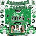 Green Congrats Grad Banner Class of 2025 Decorations Graduation Decorations 2025 Grad Party Decorations 2025 Graduation Balloons Backdrop Hanging Swirls Photo Props