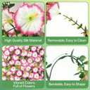 Artificial Hanging Flowers for Outdoors, 4 PCS UV Resistant Morning Glory Flowers with Eucalyptus Leaves, Silk Fake Flower Realistic Faux Plants for Home Patio Porch Garden Decor, White+Pink