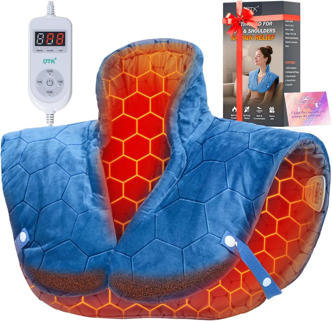 Nalax 30s Fast Heating Pad for Neck and Shoulders and Back, 6X Deeper Far Infrared Pain Relief, 8 Heat Settings Max 159, 4H Auto Off, Memory Function, Adjustable Strap, Mothers Gifts Women 24"x 20"