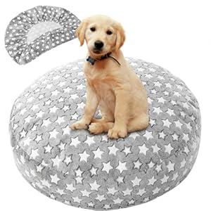 Youyole Medium Washable Round Dog Bed Cover Replacement Waterproof 30 x 30 x 10 in Round Donut Bed Cover for Dog Soft Gray Pet Beds Protector Sheet with Lovely Star Print for Donut Beds & Pet Couch