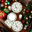 200Pcs Winter Holly Berry Party Supplies Holly Leaf Pine Cones Berry Party Plates and Napkins Disposable Holiday Red Green Pinecone Tableware Set for Winter Holiday Festival Decorations Serves 50