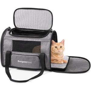 BurgeonNest Cat Carriers for Small Cats Under 15, Medium Puppy Under 25 lbs Large Pet 20 lbs Soft Sided Pet Carrier with Unique Side Bag (Medium, Grey)
