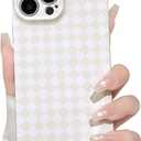 NITITOP Compatible with iPhone 15 Pro Max Case Cute Argyle Lattice Checkered Plaid for Women Girl Men Boy Glossy Back Shockproof Protective Phone Cover - Apricot