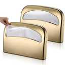 Domensi 2 Pcs Stainless Steel Toilet Seat Cover Dispenser Commercial Toilet Seat Wall Mount Half Fold Cover Holder with Screws for Office Restaurant Home Bathroom School, 16.4 Inch (Gold)