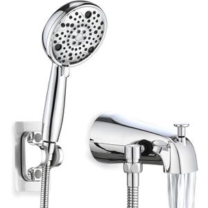 Slip-On Tub Spout with Diverter, High Pressure 8 Settings Hand Held Shower with Hose, All Metal Bathtub Faucet with Sprayer and Hardware, Chrome