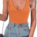 SAUNGKUAI Womens Bodysuit Sexy Plunge Deep V Neck Backless Sleeveless Tank Thong Body Suits Outfits for Going Out (Large, Orange)