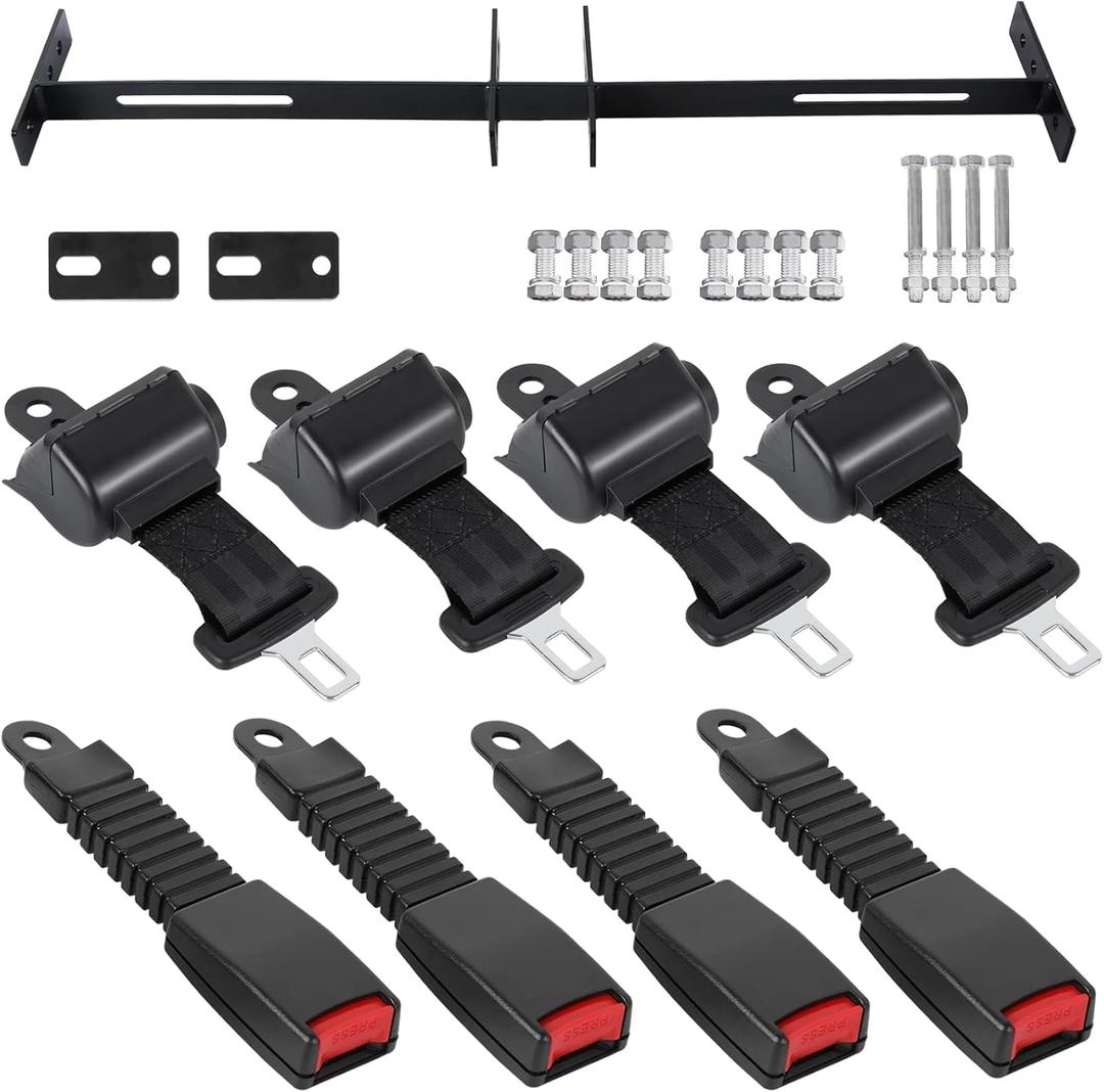 Universal Golf Cart Seat Belt Kit, Seat Belts Kit 4 Passengers (2+2), Retractable Belts Max Length 47" Golf Cart Seat Belts Fits 4-Seats Golf Car for EZGO, Yamaha Club Car