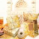 100 Sheets Eid Mubarak Tissue Paper Yellow Blue Eid Al-fitr Gold Mosque Moon Star Patterns Wrapping Tissue for Ramadan Theme Party Decoration Paper, DIY Crafts Supplies