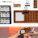 Mini Watercolor Paint Set Travel, Travel Paint kit, Pocket Watercolor Set with Paint, with Colours, Binder Clips, Watercolor Pens, Wooden Paint Box for Painters Artists