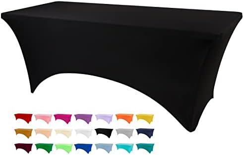 BDDC Table Covers for 6 Foot Tables, Black Washable and Wrinkle Resistant Stretch Tablecloths Rectangle 6ft for Events, Wedding, Banquets, Parties