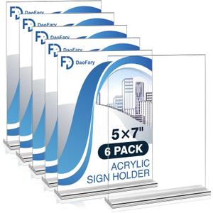 Daofary Acrylic Sign Holder 5 x 7 Clear Display Table Signs Stand, clear flyer stand Double Sided T Shape Flyer Holder Plastic for Picture Paper Frame Holder Home Office Menu Retail Show Fair 6 Pack
