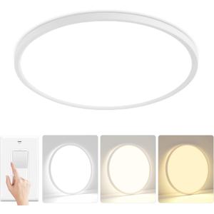 15'' Led Flush Mount Ceiling Light Fixture, 32W 3200LM, Dimmable & 3000K/4000K/6500K Selectable, Modern White Ceiling Lamp for Bedroom, Kitchen, Home Office, Hallway, Wired