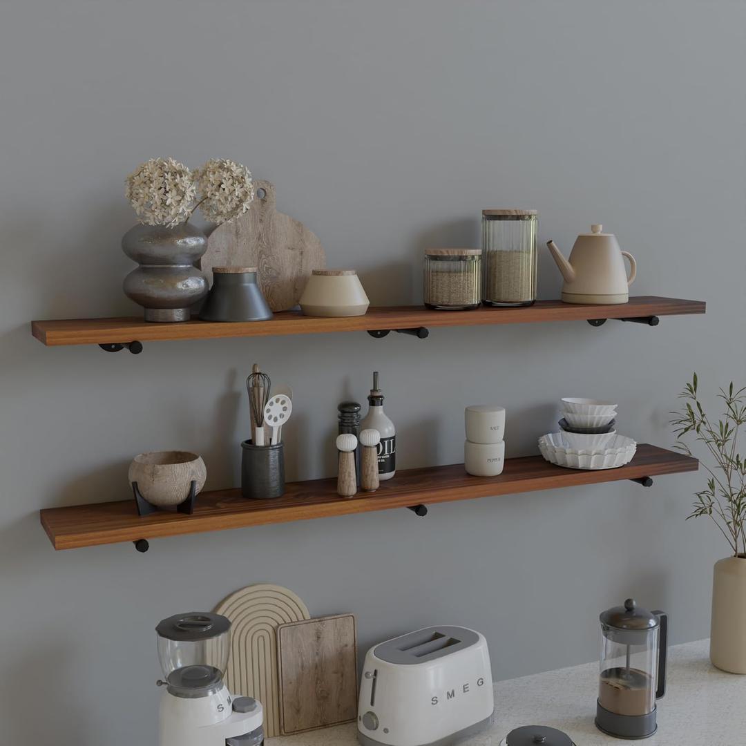 HDDFER Industrial Pipe Wall Wood Shelves,Real Wooden Shelves 72" in Special Brown Color with 1.2" Extra Thickness, Modern Floating Shevles Bookshelf Shelving Units for Rustic Farmhouse Decor, 72in 2tier