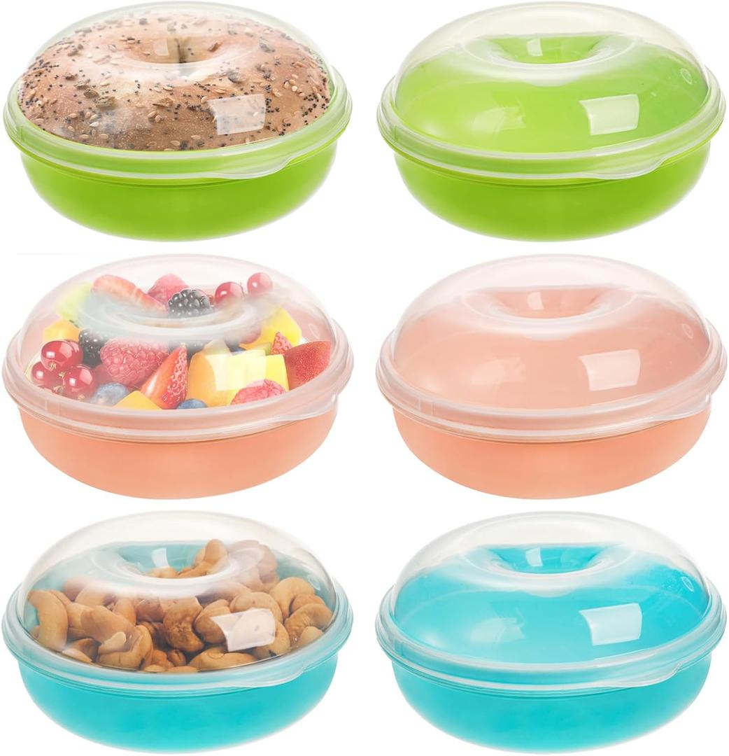 Frcctre 6 Pack Bagel Keeper, Round Bagel Fresh Saver Donut Keeper Holder, Reusable Bagels Storage Container Bagels Fruit Storage Box for Home Kitchen