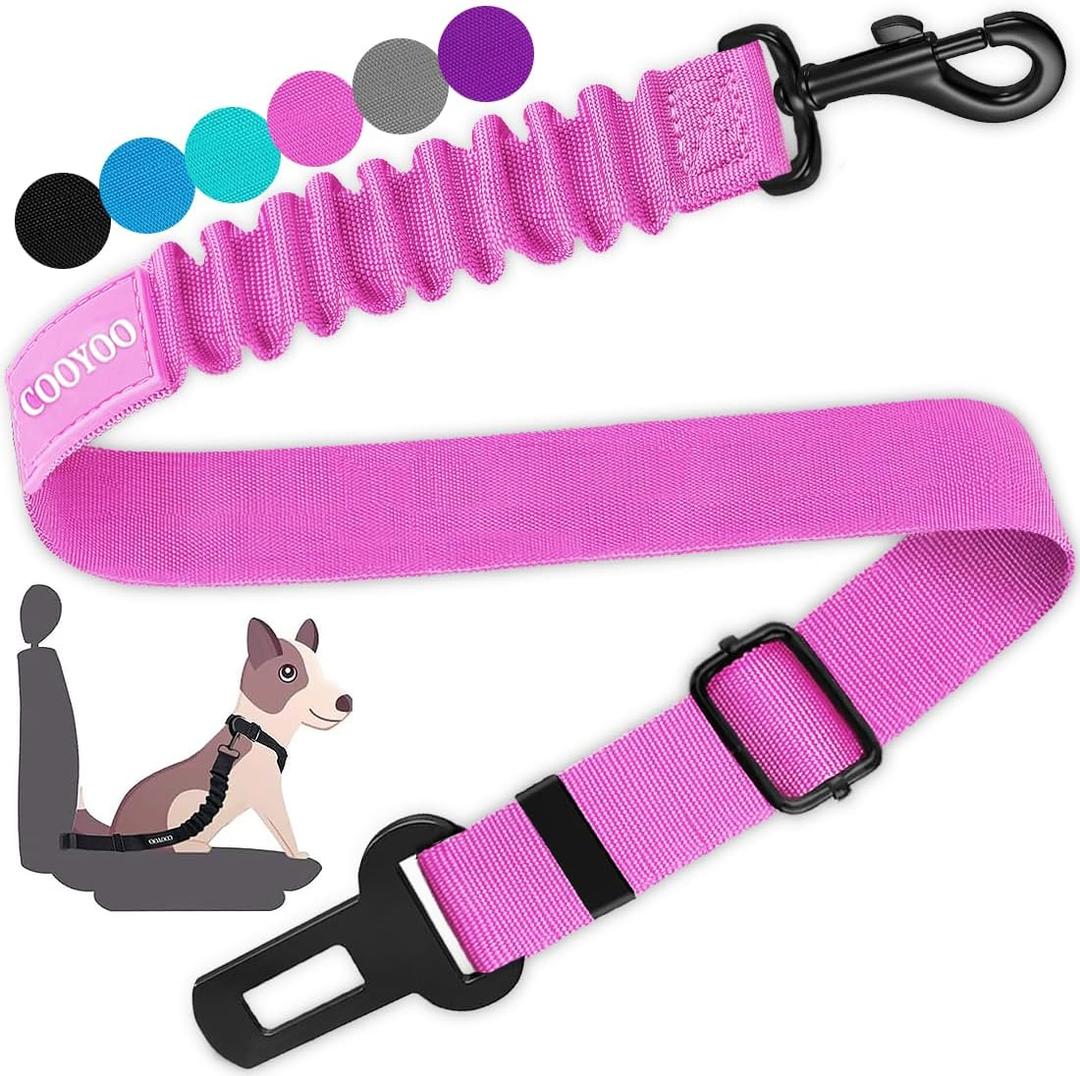 COOYOO Dog Seat Belt, Durability Retractable Dog Car Harness Adjustable Dog Seat Belt for Vehicle Nylon Pet Safety Seat Belts Heavy Duty & Elastic (Set 01 Pack C-Pink)