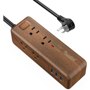 Power Strip Surge Protector 8 Outlet with 2 USB-A+1USB-C Ports Charging Station Long Extention Cord Right Angle Flat Plugs Circuit Breaker for Home Office Dorm Room (Dark Wood)