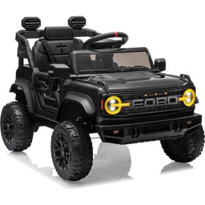 12V Ride on Toys for Kids, Licensed Ford Bronco Raptor Children Electric Vehicles, Toddler Battery Powered Car with Double Doors, 3 Point Safety Belt, Led Lights (12V, Black)