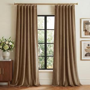 StangH Brown Curtains 84 Inches Long, Super Soft Room Darkening Velvet Curtains & Drapes Neutral Modern Thermal Insulated Room Divider for Living Room Home Office, W52 x L84, 2 Panels