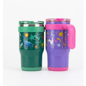 REDUCE CHILLER GO Insulated Kids Tumbler – 14 oz Stainless Steel Cup with Leak-Proof Lid, Stays Cold 18 Hours, Dishwasher Safe – Kids Water Bottle for School, Travel & On the Go - Jurassic Space... 2 pcs