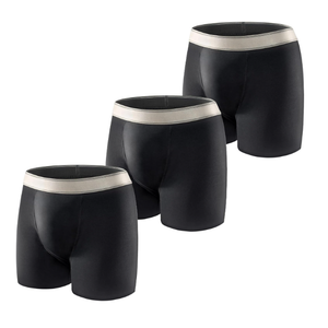 Carer Mens Incontinence Underwear, Washable Reusable Cotton Boxer Briefs with Front Fly, 150ml Leak Proof Underwear for Men Bladder Leakage, Waterproof 3 Pack (Black, Large)