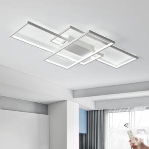 GEADI Dimmable Ceiling Light, 41.3in Flush Mount Ceiling Lamp Remote Control Modern Chandelier, 68W Square White Acrylic Close to Ceiling Light Fixtures for Bedroom Living Room