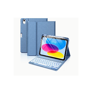 Harvopu Compatible for iPad 11th 10th Generation Case with Keyboard, Folio Cover with Pencil Holder, MultiTouch Trackpad, 7 Color Backlit, Detachable Keyboard for iPad (A16) 11th/10th Gen (Blue)