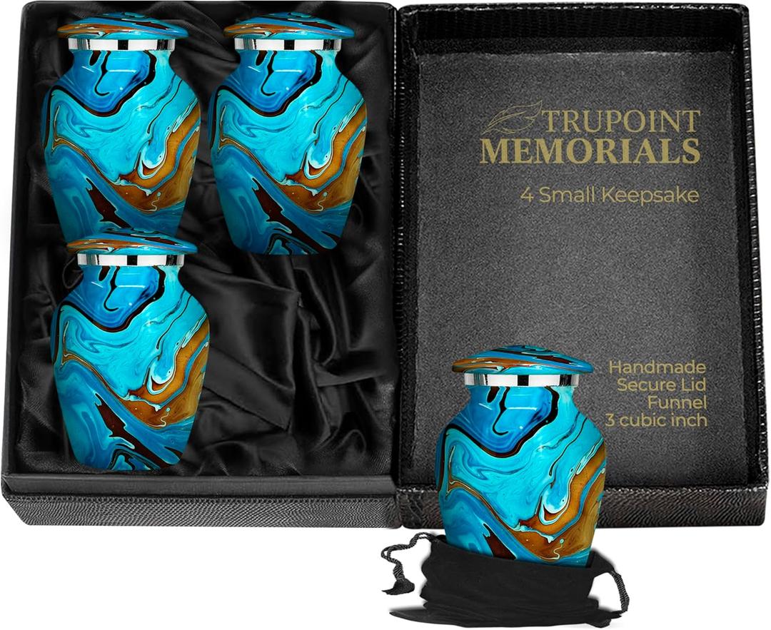 Trupoint Memorials Small Urns for Human Ashes Keepsake, Camouflage and Hunters Decorative Mini Cremation Urn for Adult Men & Women, Set of 4, Blue