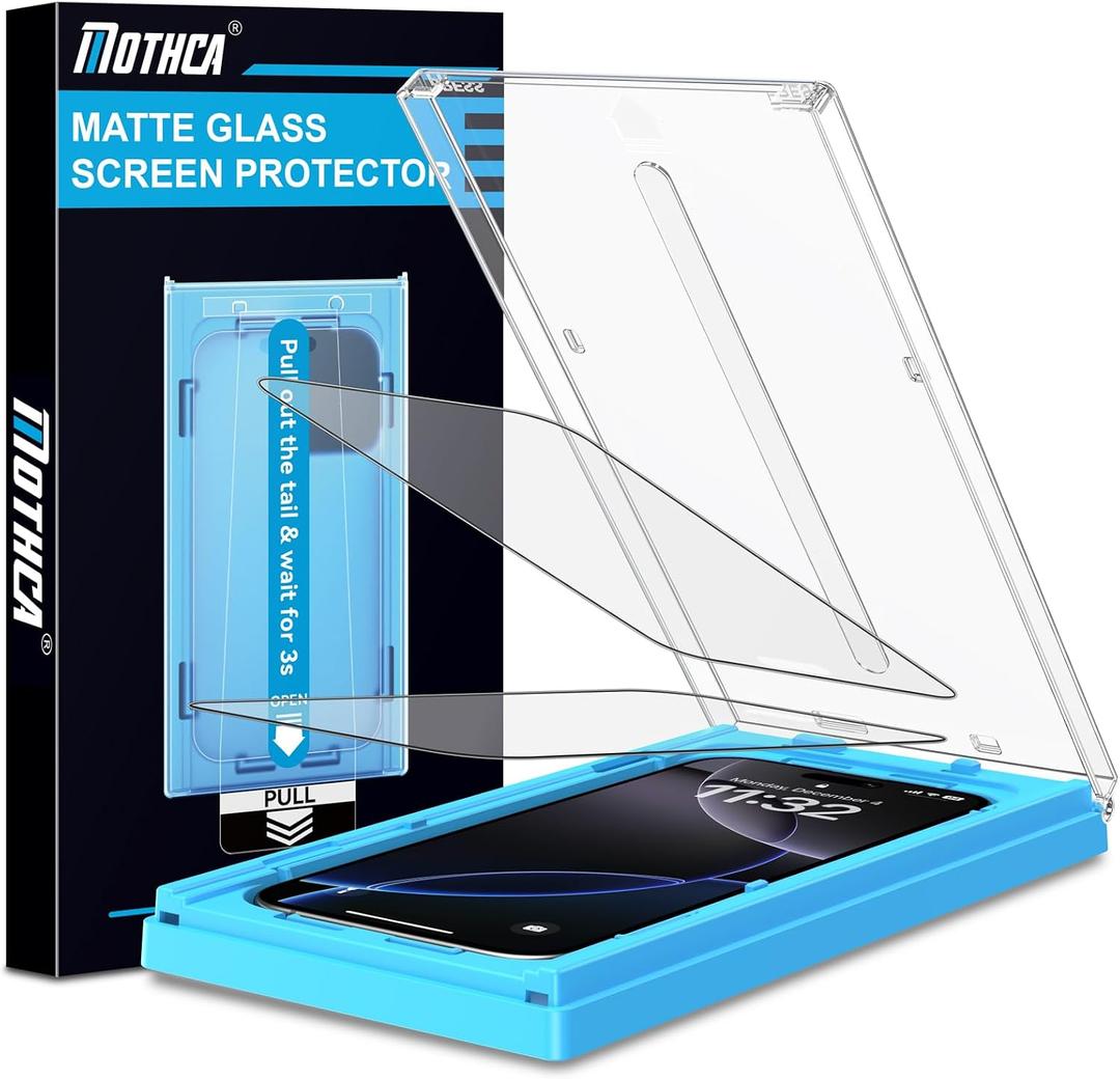 Mothca 2 Pack Matte Glass Screen Protector for iPhone 17 Pro/iPhone 16 Pro/iPhone 17 6.3-inch [Auto Fit Box Dust-Free] Full Coverage Anti-Glare & Anti-Fingerprint Tempered Glass, Smooth as Silk