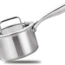 1 Quart Triple Stainless Steel Saucepan with Lid, Ramen Pot with Clear Glass Cover, Small Sauce Pan for Cooking Oatmeal, Induction-Ready, Dishwasher-Safe, Suitable for All Stoves