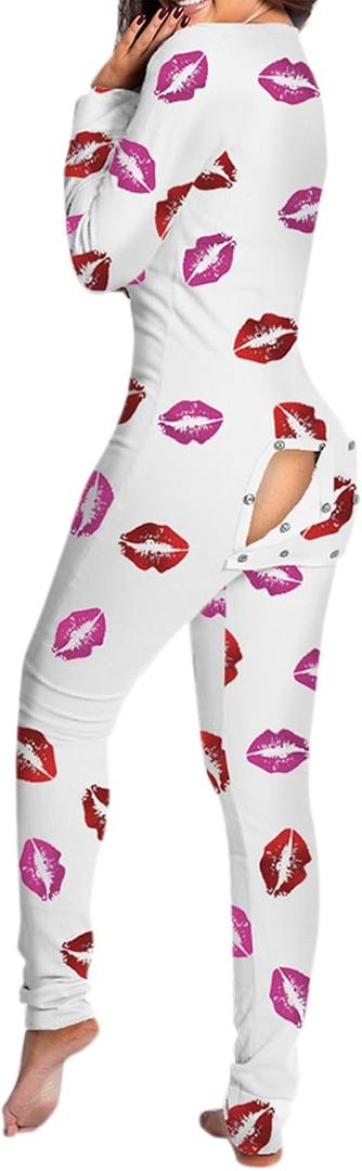 Women's Sexy Bodycon Romper Butt Button Back Flap Onesie Pajamas Bodysuit One Piece Jumpsuit (L)