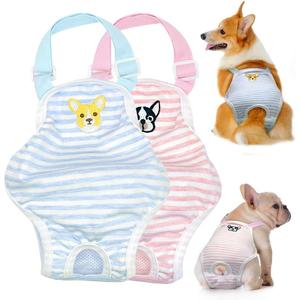 1PC Dog Cute Summer Cotton Stripe Sanitary Pantie with Adjustable Strap Suspender Physiological Pants Pet Underwear Diapers Jumpsuits for Girl Dogs Medium Large Corgi French Bulldog, Pink