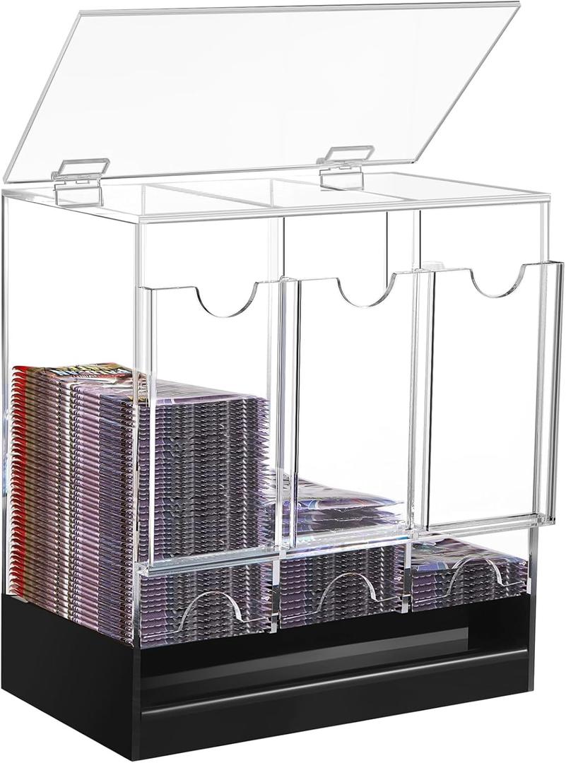 CHEPULA 3-Slot Booster Pack Dispenser, Card Dispenser Storage, Acrylic Booster Box for Trading Card/Sports Booster Packs (Top lid-opening)
