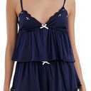 Lace Trim Pajama Sets for Women 2 Piece Cami Tank Top Shorts | Flowers Embroidery Pj Set Y2k Matching Lounge Sleepwear, M