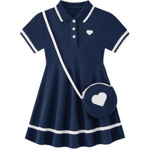 Move Dance Toddler Girl Sporty Dress Summer Clothes Kids Casual Sundress with Bag 2-7 Years (Blue)