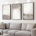 Large Framed Neutral Abstract Wall Art for Living Room, 3 Piece Gray Tan White Gold Canvas Prints, Modern Minimalist Grey Landscape Painting Artworks for Entryway Hallway Office Wall Decor, 24x36 In, 24" W x 36" H x 3Pcs
