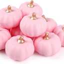 FOIMAS 12pcs Pink Artificial Pumpkins,Small Faux Pumpkins Lifelike Foam Pumpkin for Fall Halloween Thanksgiving Home Decoration Harvest Decor