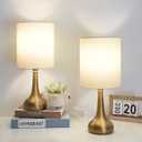 Set of 2 Bedside Touch Lamps, 16 Inch Dimmable Small Nightstand Lamp, Night Light Lamp Simple Touch Table Lamp with Brass Metal Base for Living Room Bedroom Office, A19 3000K Led Bulb Included