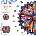 Qiuenisray Wooden Puzzle for Adults 500 Pieces, Geometric Colorful Mandala Jigsaw Puzzle Royal Unique Shape Puzzles, Irregular Christmas Puzzle Creative Gift 16.7 x 16.5 in