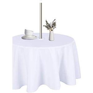 LUSHVIDA Round Outdoor Tablecloth with Umbrella Hole and Zipper, 60 Inch White for 20-48 Inch Tables, Washable Waterproof Table Cloth Spill Proof Wrinkle Free Table Cover for Patio Summer Picnic BBQS, WHite