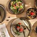TheTerra Ceramic Dinnerware Sets for 8, 24 Pieces Handmade Reactive Glaze Plates and Bowls Set, Scratch Resistant Dish Set, Oven & Microwave & Dishwasher Safe, Coca Mocha