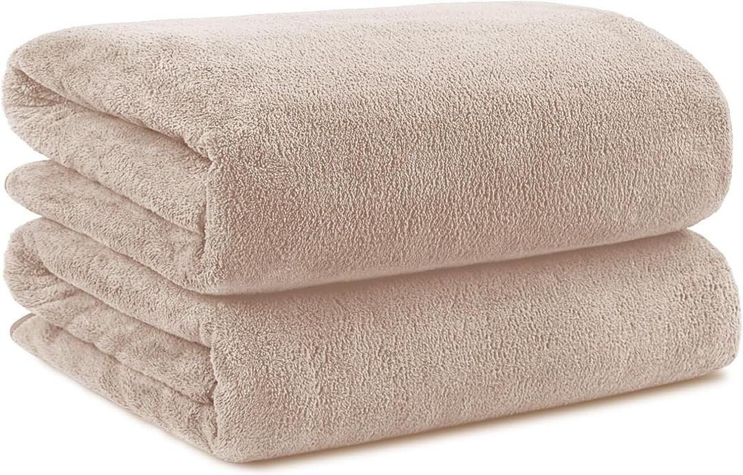 Microfiber Bath Towels Pack of 2 (60'' x 20'') - Soft Feel, Highly Absorbent, Quick Drying for Body, Sport, Yoga, SPA, Fitness - Brown