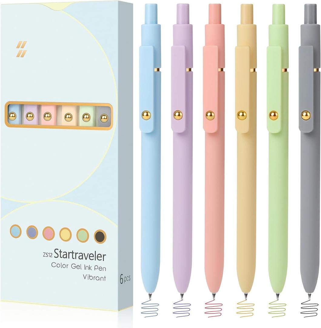 FIOVER Colored Pens, 6 Pack Colorful Gel Pens, Quick-Dry 0.7mm Medium Point for Journaling, Note Taking, Doodling, Aesthetic Office School Supplies, Gifts for Women Men(Multiple Colors)