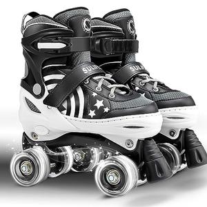 SULIFEEL Rainbow Unicorn 4 Size Adjustable Light up Roller Skates for Girls Boys for Kids (E Black, Medium - Big Kid) 32-36