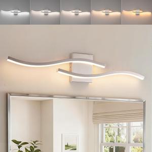 Brushed Nickel Curved 3000~6000K Bathroom Vanity Light Fixture Over Mirror, 31.5 inch Modern LED Wall Lamp 5CCT Dimmable Bathroom Light Fixture Modern Vanity Lighting