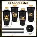 Kochorie 24 Pack 24 OZ Graduation Plastic Cups with Lids and Straws Reusable Party Cups Thick Plastic Congrats Grad Tumbler Bulk for Class of 2026 Graduation Party Supplies, Black and Gold