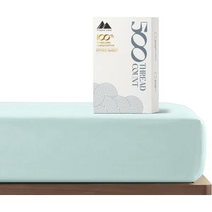 Mayfair Linen 100% Cotton Fitted Sheet King Size - 500 Thread Count Fitted Sheet King Cotton Only, Luxuriously Soft, Cooling 16" Deep Pocket Sateen Weave Bottom, Luxury Hotel Quality - Sea Foam