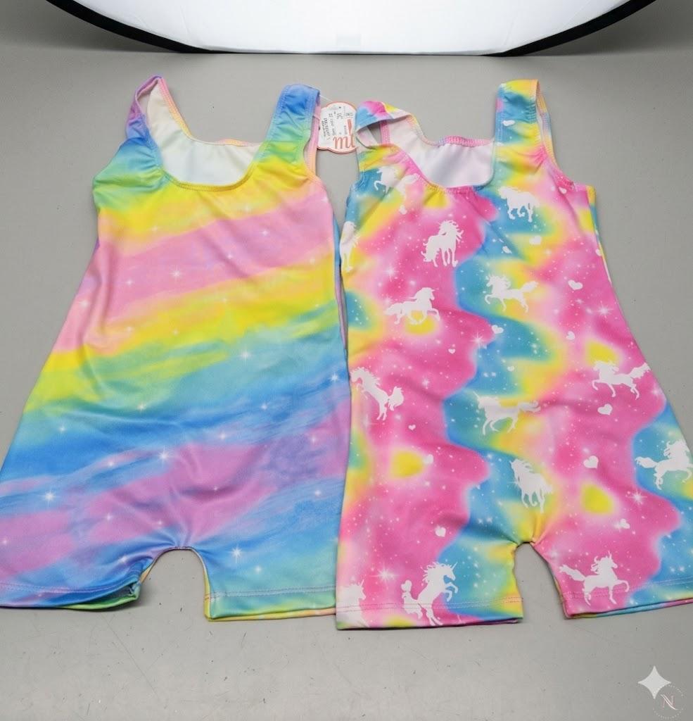 Nymphperi 2 Pack Gymnastics Leotards for Girls Cute Biketards with Shorts Kids Sleeveless Unitard Dance Sportswear Size 100