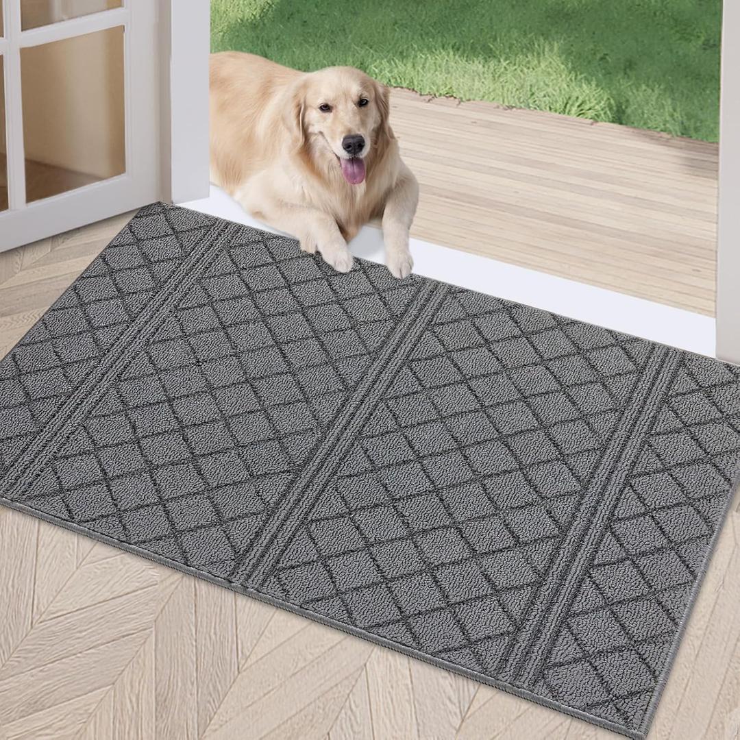 REFETONE Indoor Doormat, Front Back Door Mat 20"x32" Absorbent Rubber Backing Non Slip Door Mats, Low-Profile Resist Dirt Entrance Rugs, Machine Washable Door Rug Inside Floor Mat for Entryway, Grey (20"x 32", Dark Grey)